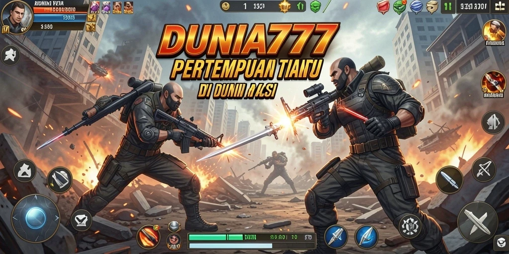Screenshot menunjukkan gameplay dinamis dan pertarungan seru di DUNIA777.