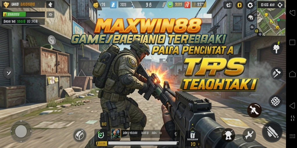 Screenshot utama MAXWIN88 menampilkan aksi tembak-menembak yang intens dalam gameplay TPS.