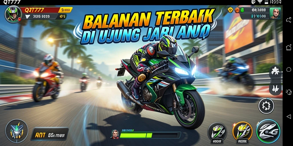 Gameplay QT777 menampilkan balapan motor yang seru dan menegangkan.